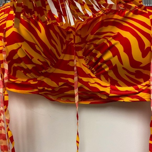 NEW 2 Piece Zebra Print Fringe Accent Plus Size High‎ Waist Swimsuit, size XXL - Picture 5 of 11